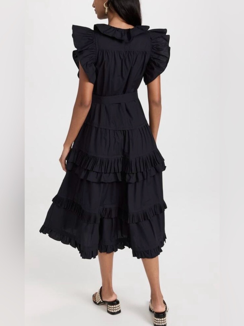 NWOT Ulla Johnson Elsie Dress Black Tiered Ruffle Cotton Poplin Midi Dress 6 - Picture 5 of 10